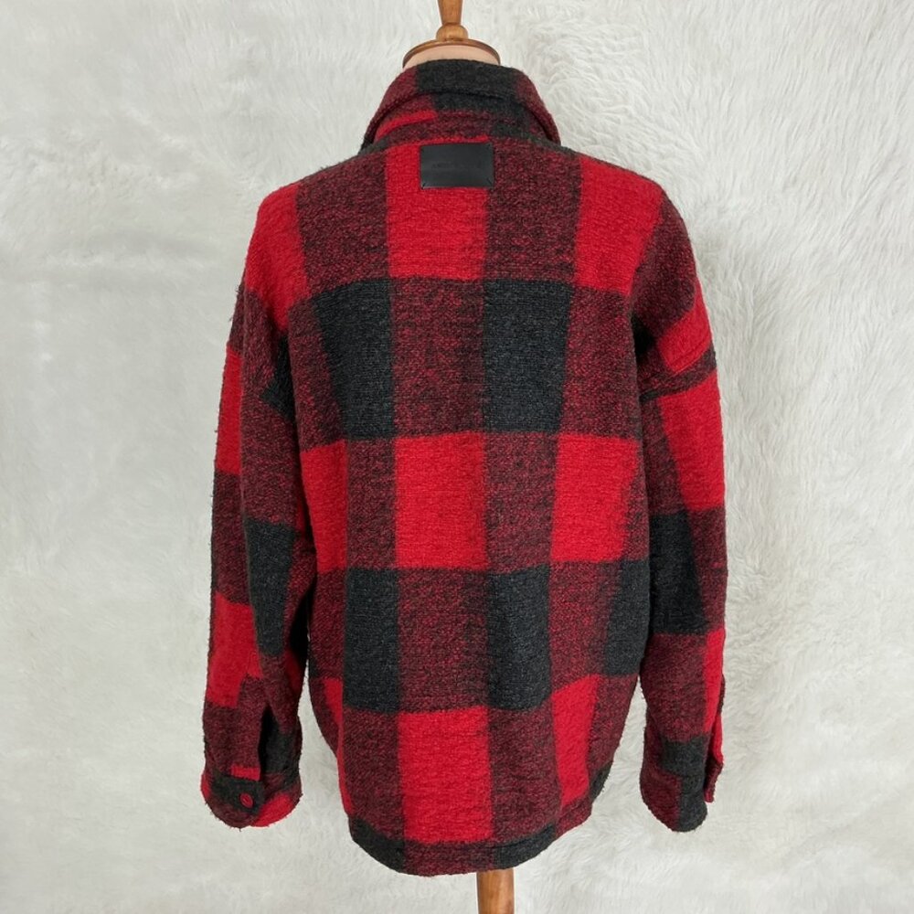 Anine Bing Red Black Bobbi Buffalo Plaid Wool Blend Boucle Jacket Shacket L - Picture 4 of 10